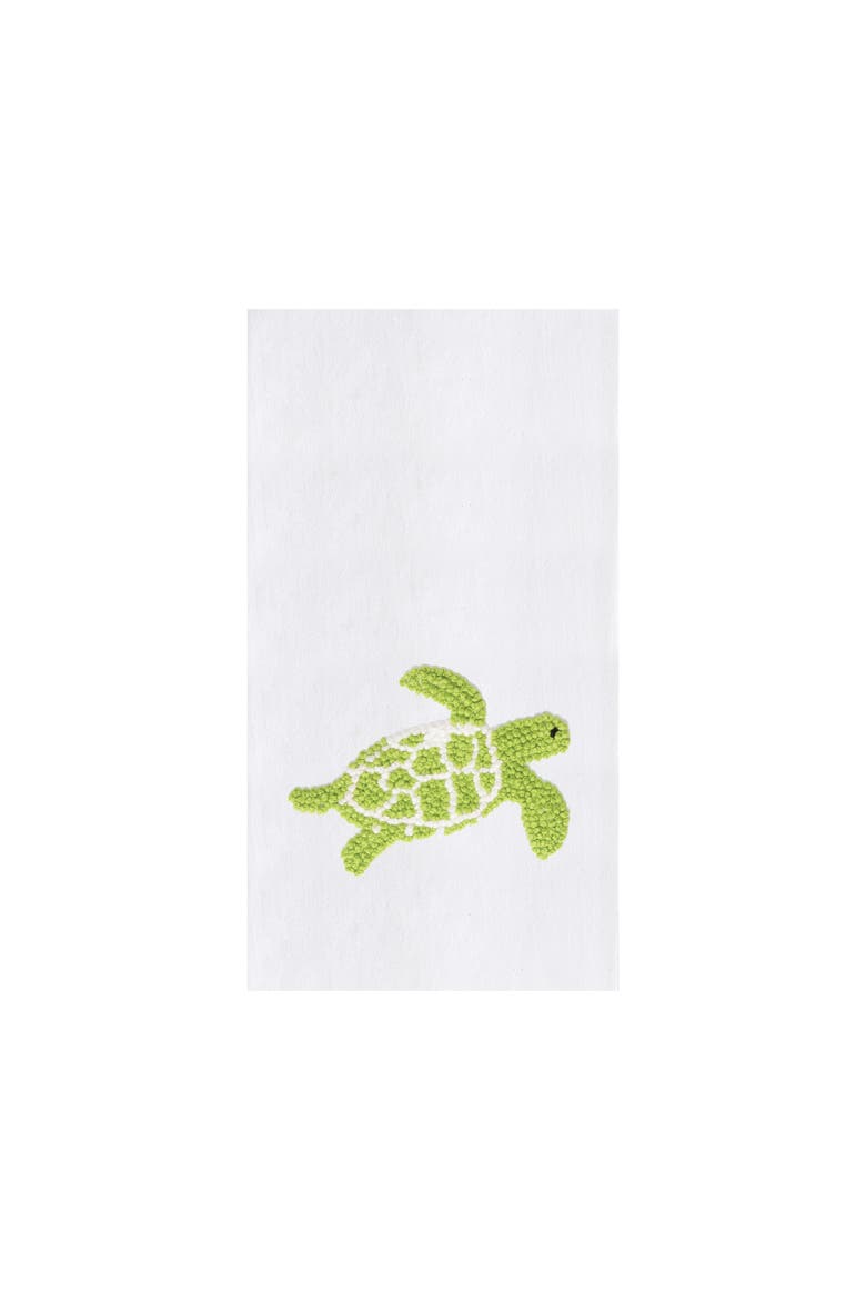 Green Turtle French Knot Flour Sack Kitchen Towel, Main, color, White