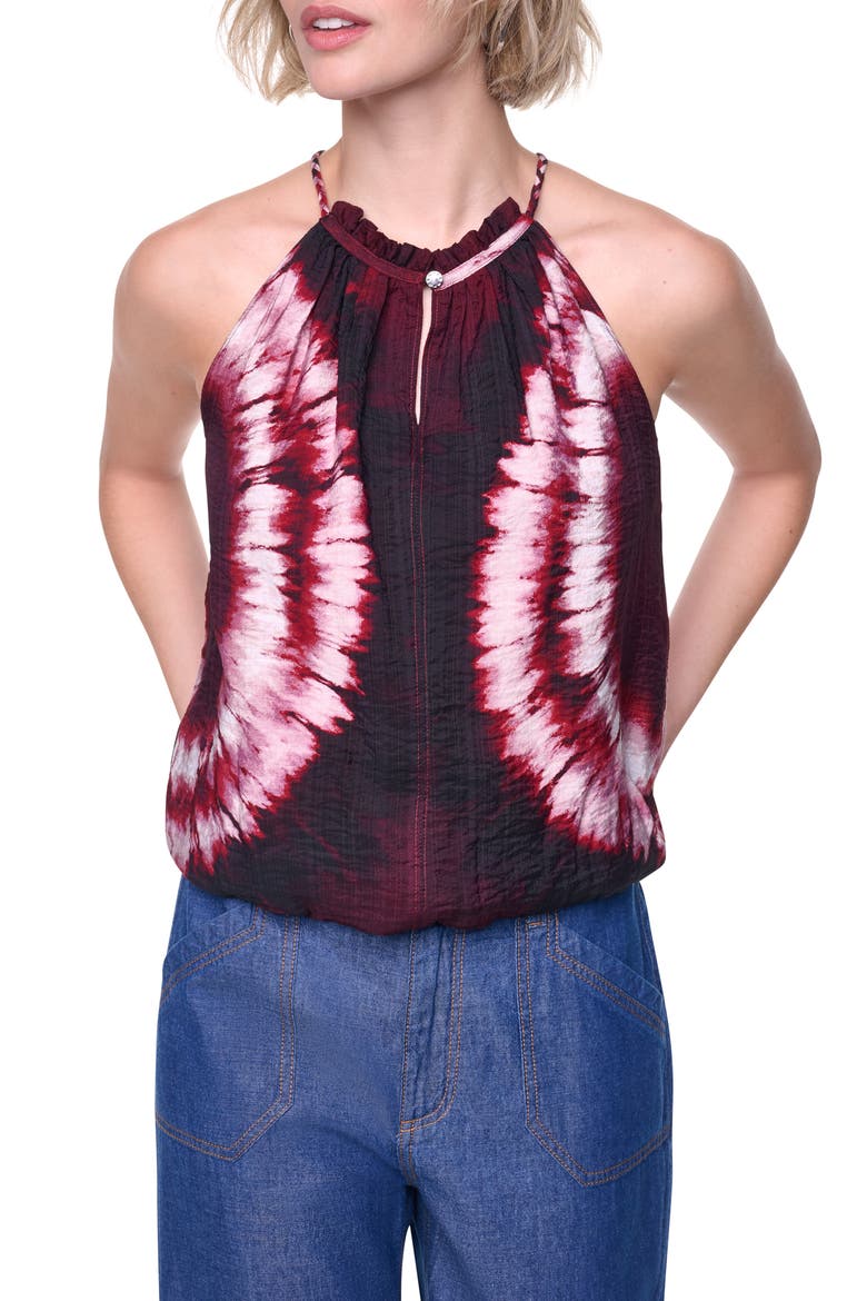 Tie Dye Bubble Hem Sleeveless Shirt, Main, color, FIREWORK TIEDYE