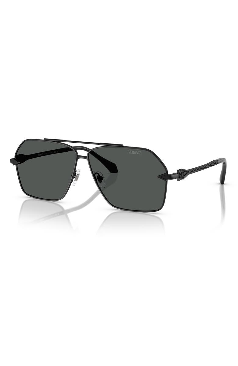 Versace 63mm Pilot Sunglasses, Alternate, color, Matte Black