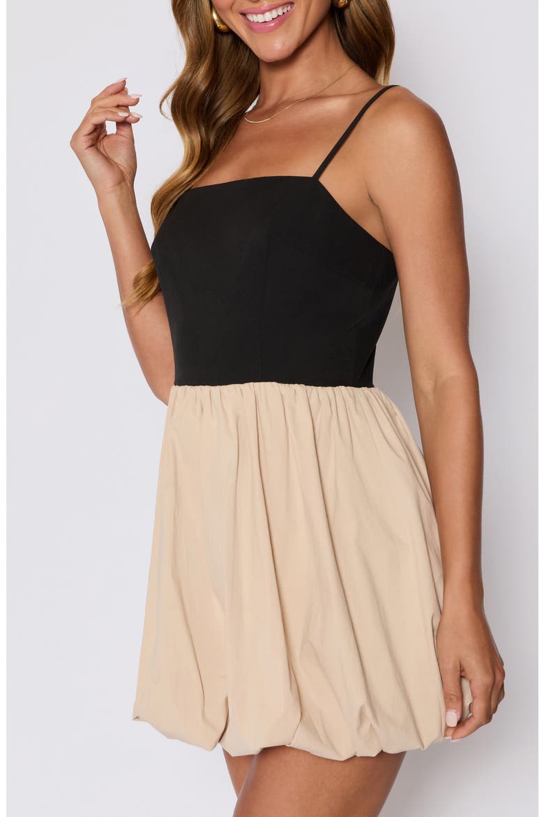 Colette Mixed Media Bubble Hem Minidress (Nordstrom Exclusive), Alternate, color, BLACK/ KHAKI