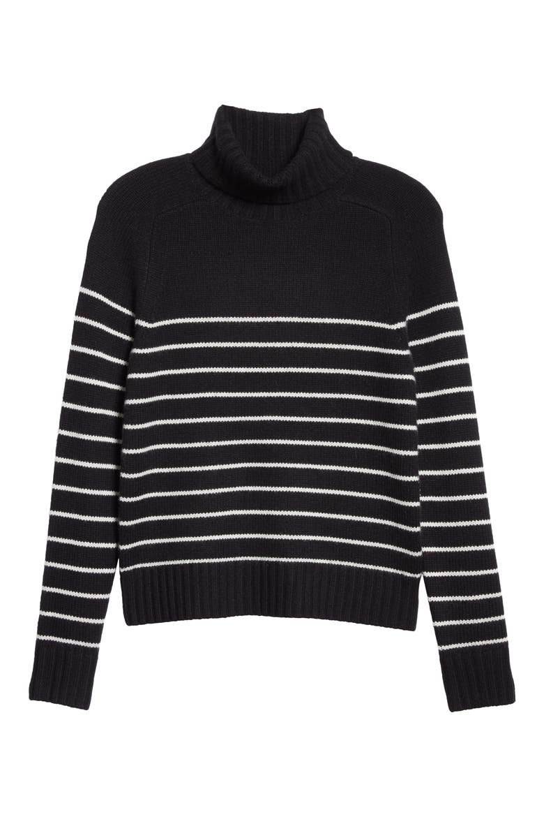 Molly Stripe Cashmere Turtleneck, Alternate, color, BLACK/ IVORY STRIPE