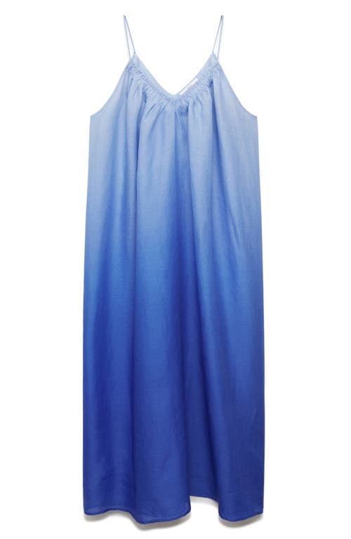 Mango Chemise De Nuit En Ramie Effet Dégradé Bleu - Femme - L -