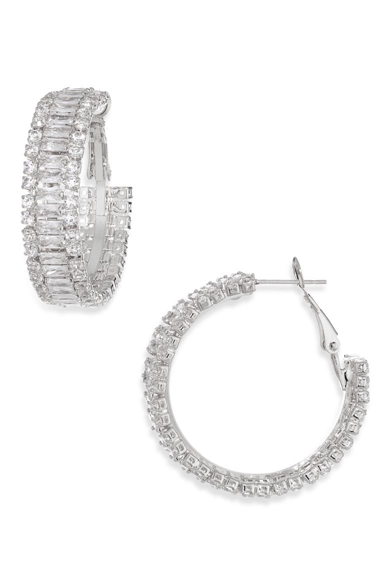 30mm Crystal Hoop Earrings, Main, color, SILVER/ CRYSTAL
