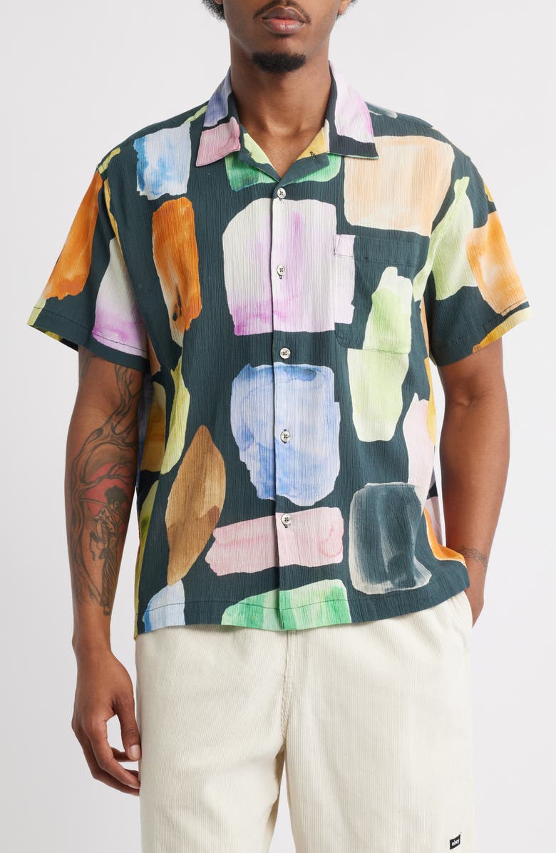 Obey Jems Abstract Print Cotton Seersucker Camp Shirt, Main, color,