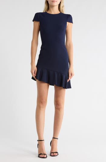 Alice And Olivia Alice + Olivia Fable Cap Sleeve Asymmetric Ruffle Dress In Blue