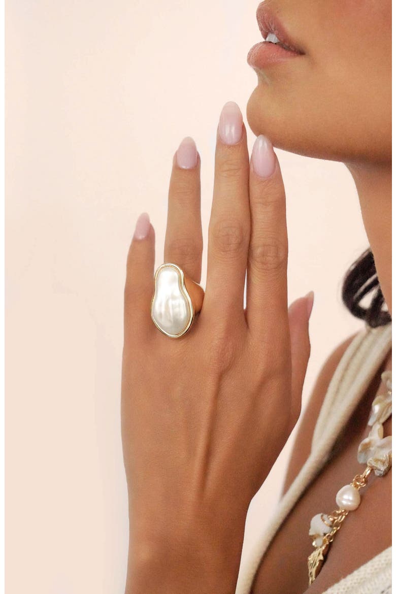 Faux Pearl Statement Ring, Alternate, color, GOLD