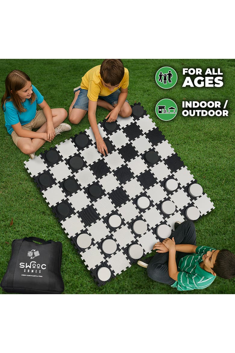 2-in-1 Premium Giant Checkers & Tic Tac Toe Game, Alternate, color, Black, White
