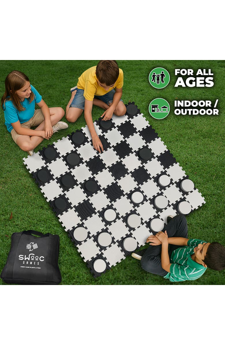 Swooc Games 2-in-1 Premium Giant Checkers & Tic Tac Toe Game, Alternate, color, Black, White