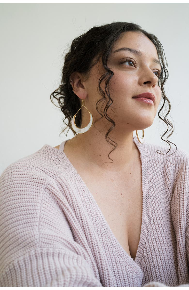 Matr Boomie Rajani Crescent Mother of Pearl Hoop Earrings, Alternate, color, Ivory