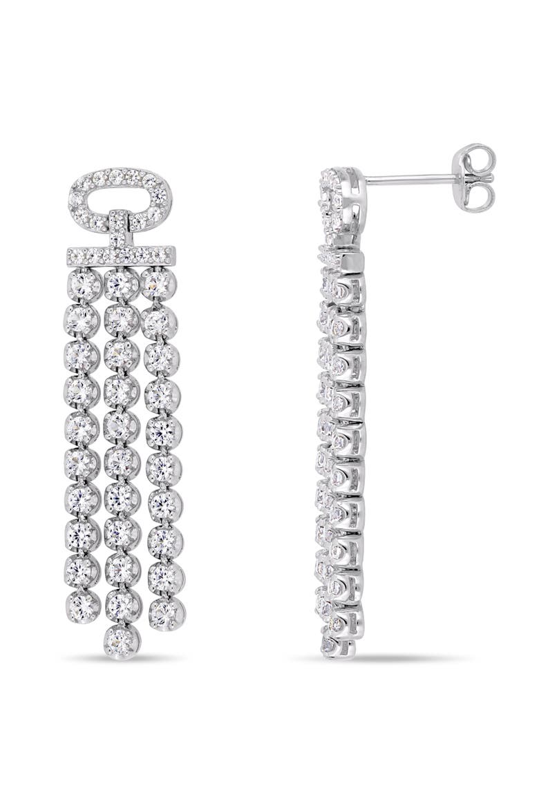 Lab-Created White Sapphire Dangle Earrings, Main, color, Sterling Silver