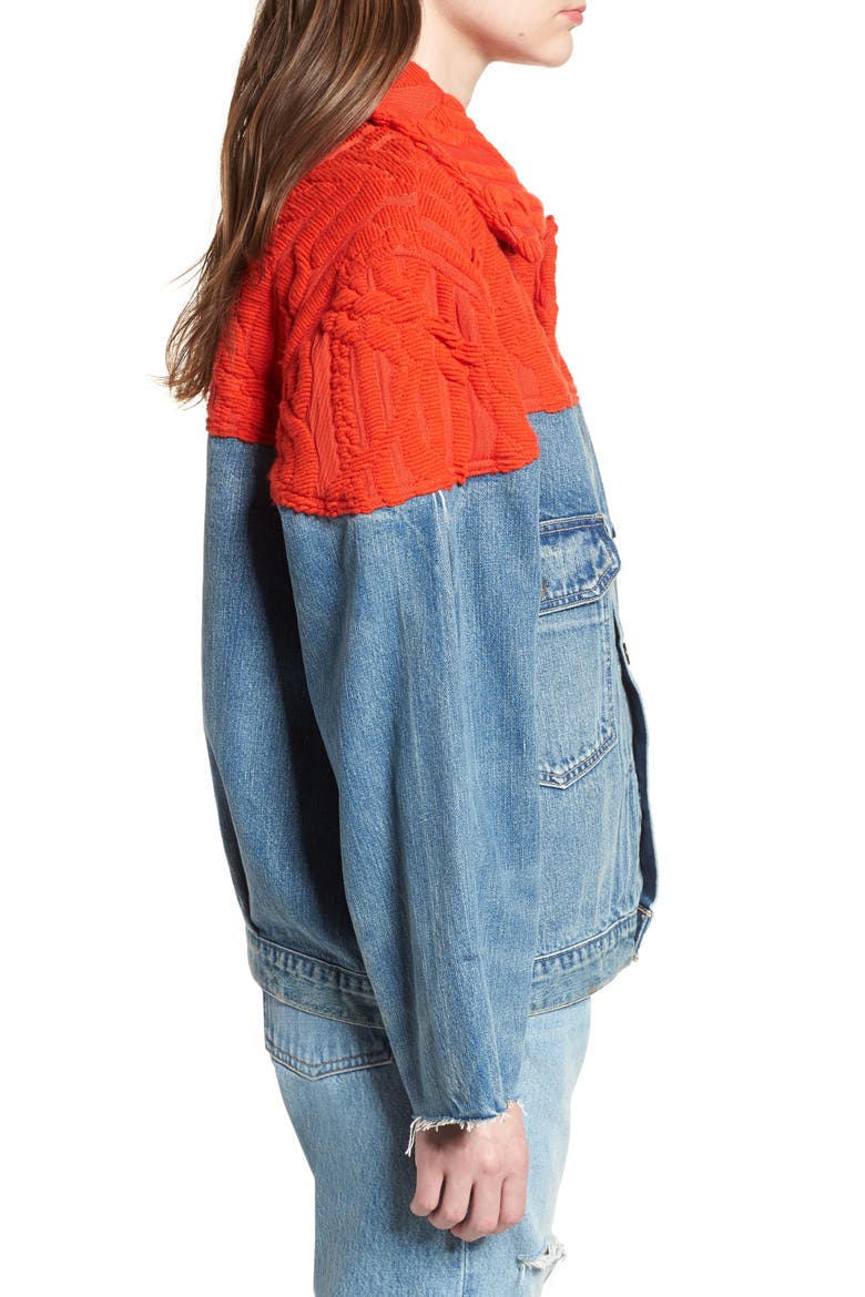 Native Mixed Media Trucker Jacket, Alternate, color, NATIVE BLUES