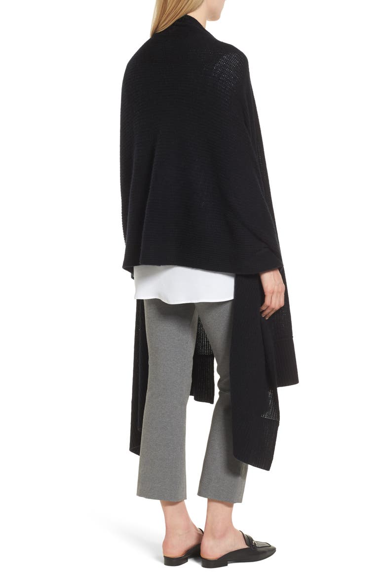 Cardigan Stitch Cashmere Wrap, Alternate, color, BLACK