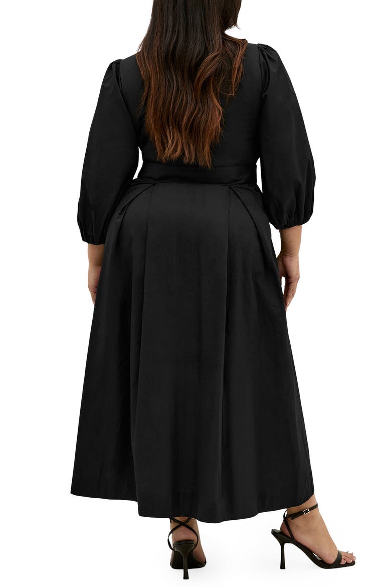Kaiya Belted Cotton Dress, Alternate, color, BLACK