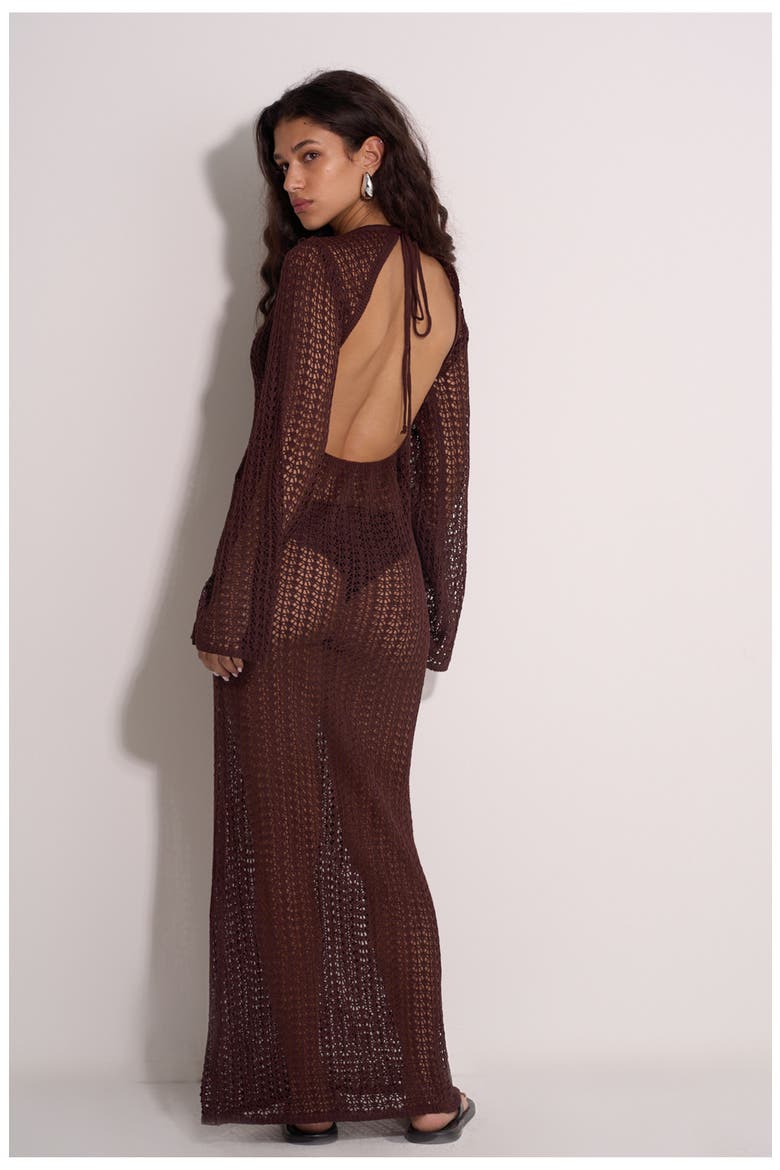 Flora Crocheted Beach Dress Cover-Up, Alternate, color, Dark-Brown