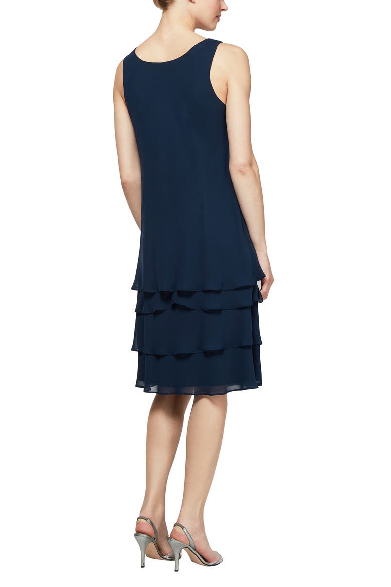 SLNY Tiered Chiffon Cocktail Dress with Jacket, Alternate, color, NAVY