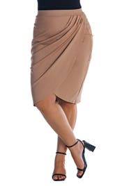 24seven Comfort Apparel Elastic Waist Knee Length Tulip Pencil Skirt