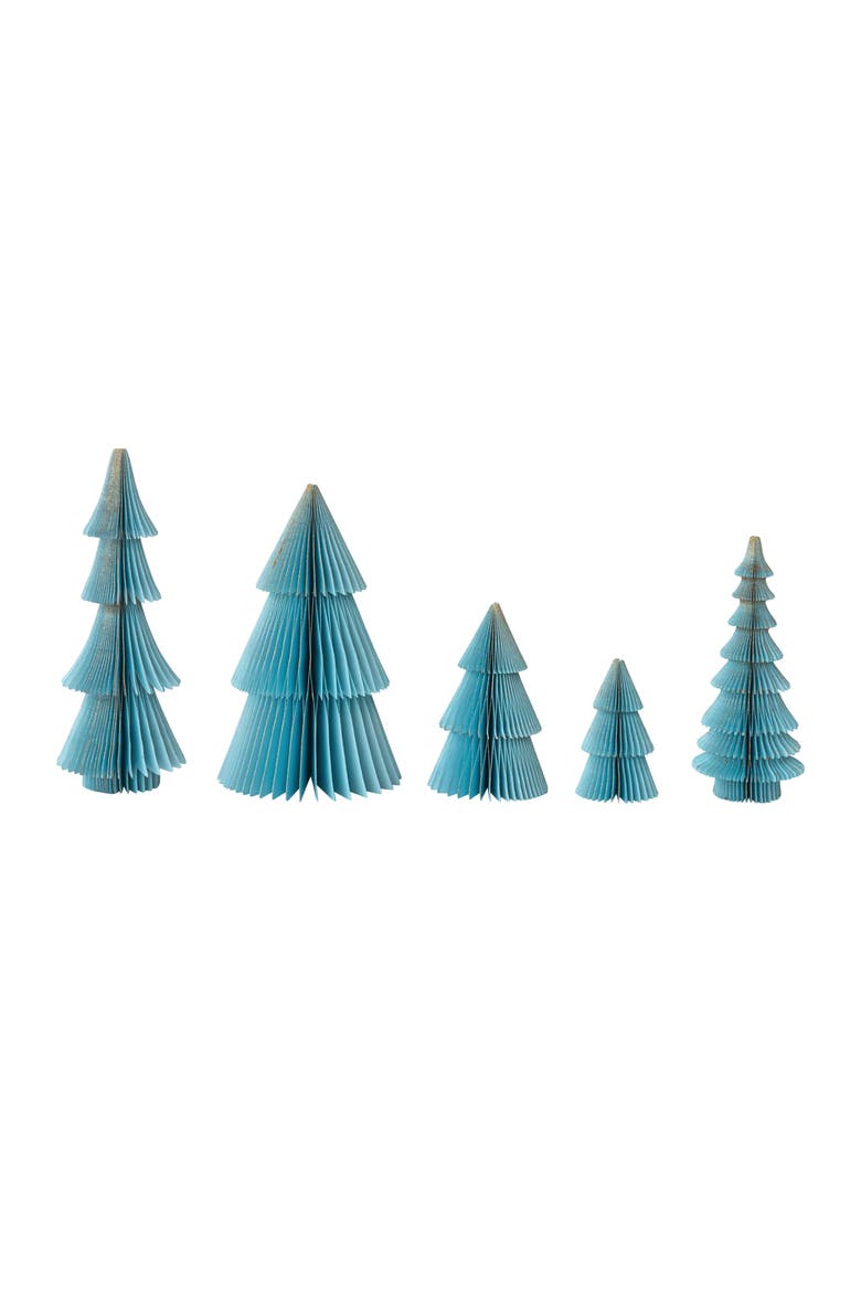 Paper Folding Honeycomb Trees with Gold Glitter, Blue, Set of 5, Main, color, Gold & Blue