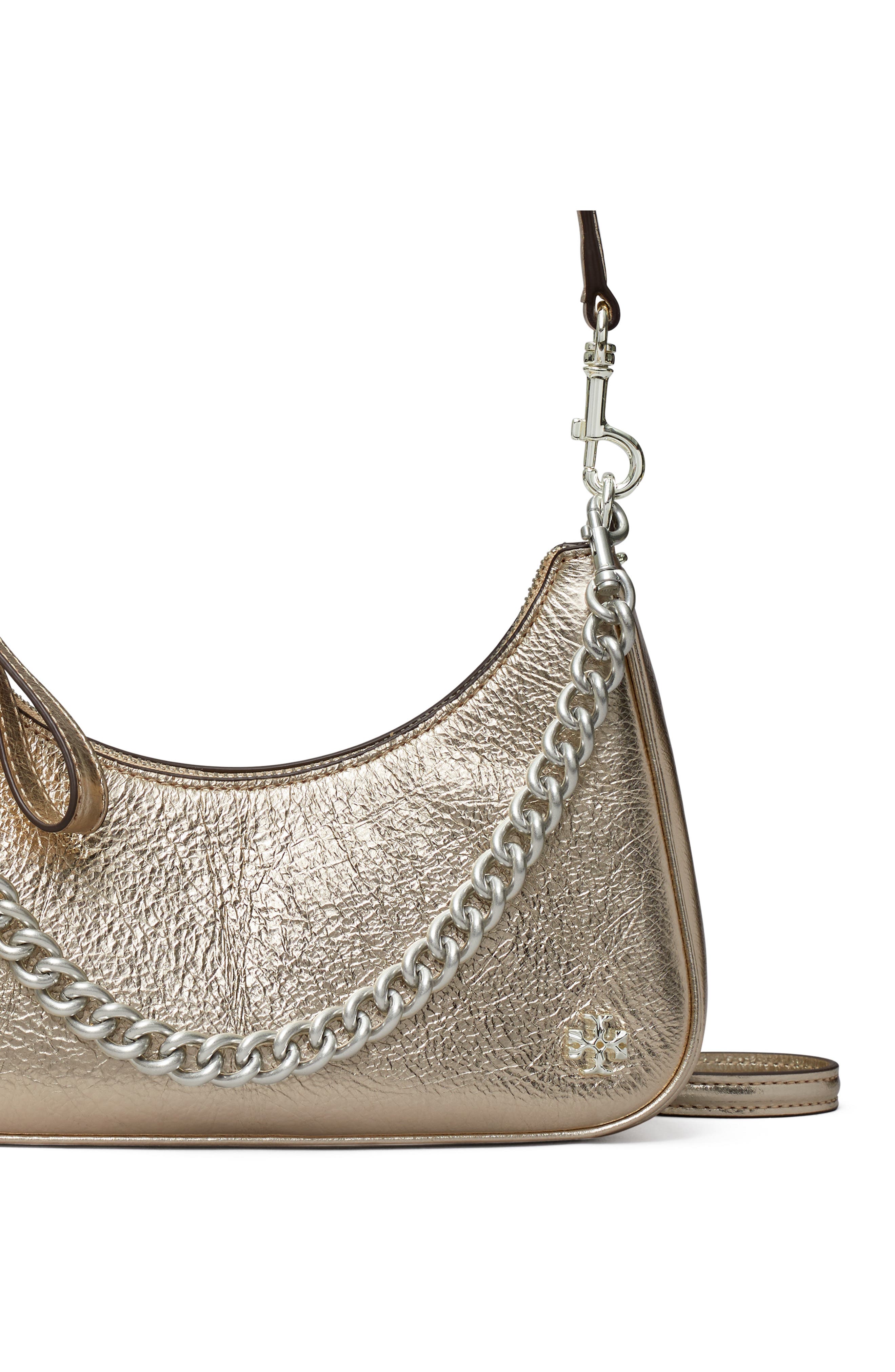 Tory Burch 151 Mercer Metallic Small Crescent Bag, Alternate, color, 