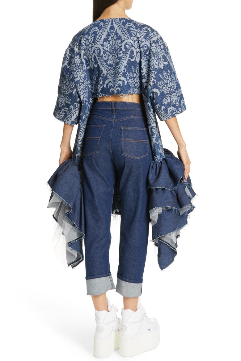 Denim Jacquard Tulle Dress, Alternate, color, DARK INDIGO X WHITE