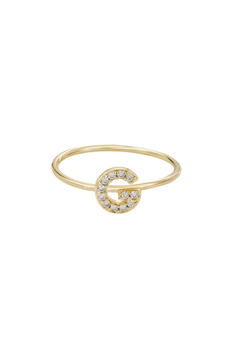 Pavé CZ Initial Charm Ring