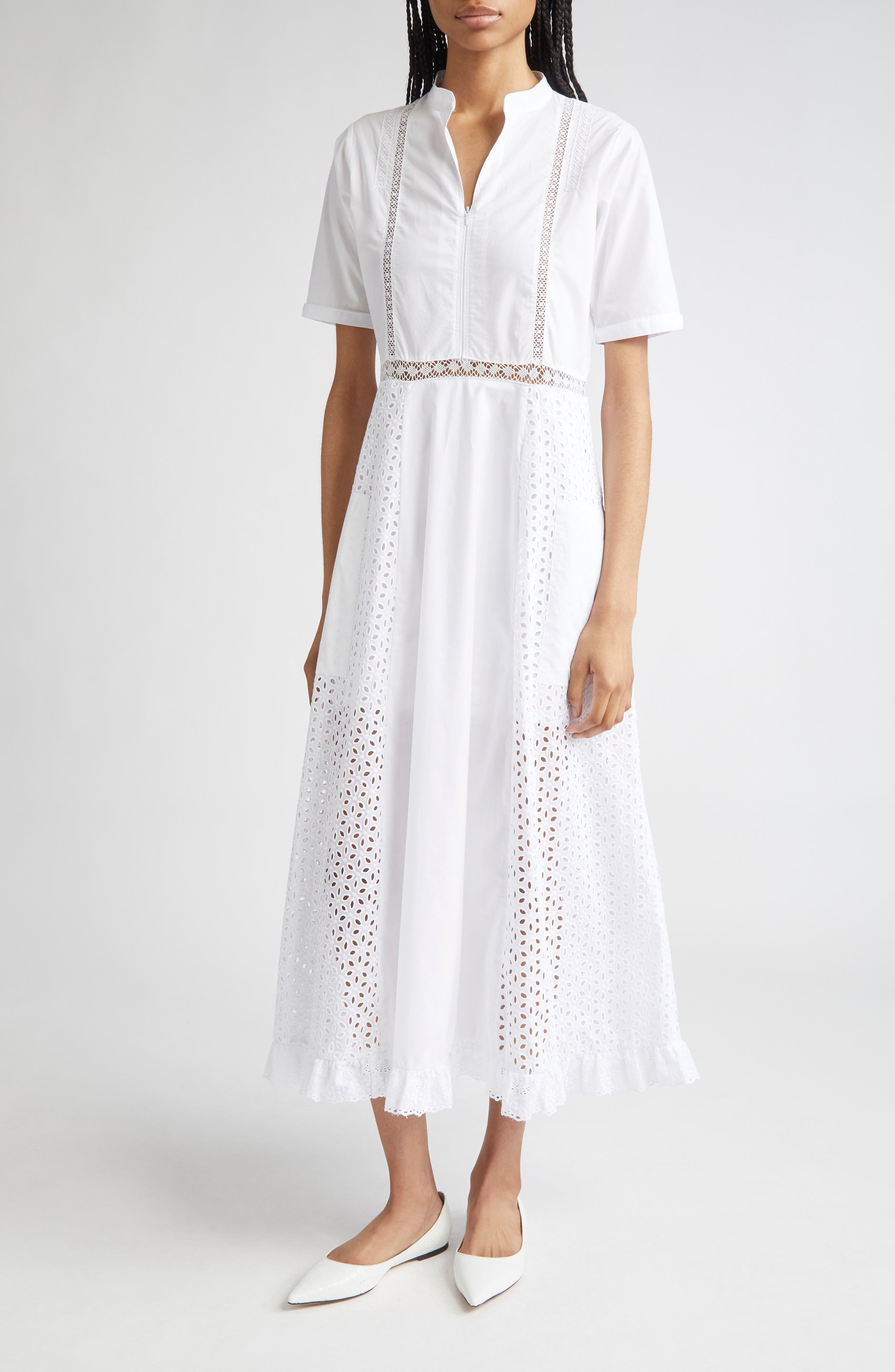 KÚR Spring Lace & Eyelet Inset Cotton Maxi Dress