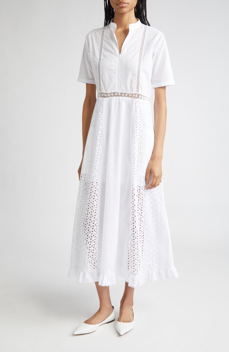 KÚR Spring Lace & Eyelet Inset Cotton Maxi Dress, Main, color,