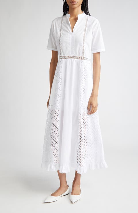 Spring Lace & Eyelet Inset Cotton Maxi Dress