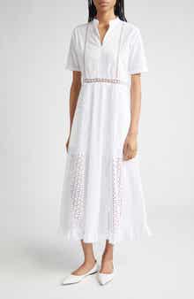 KÚR Spring Lace & Eyelet Inset Cotton Maxi Dress