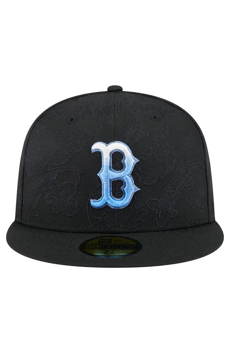 New Era Men's New Era Black Boston Red Sox Tonal Koi 59FIFTY Fitted Hat, Alternate, color, 