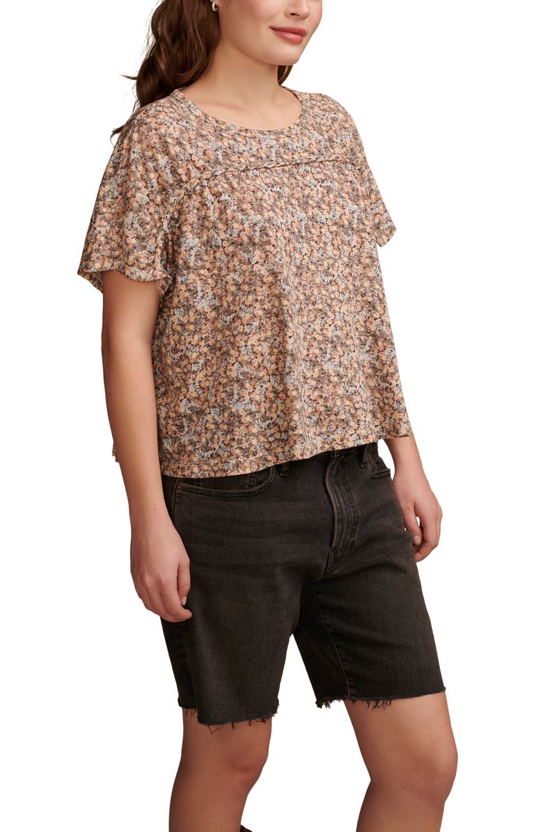 Lucky Brand Braided Dolman Sleeve T-Shirt, Alternate, color, Peach Whip Multi
