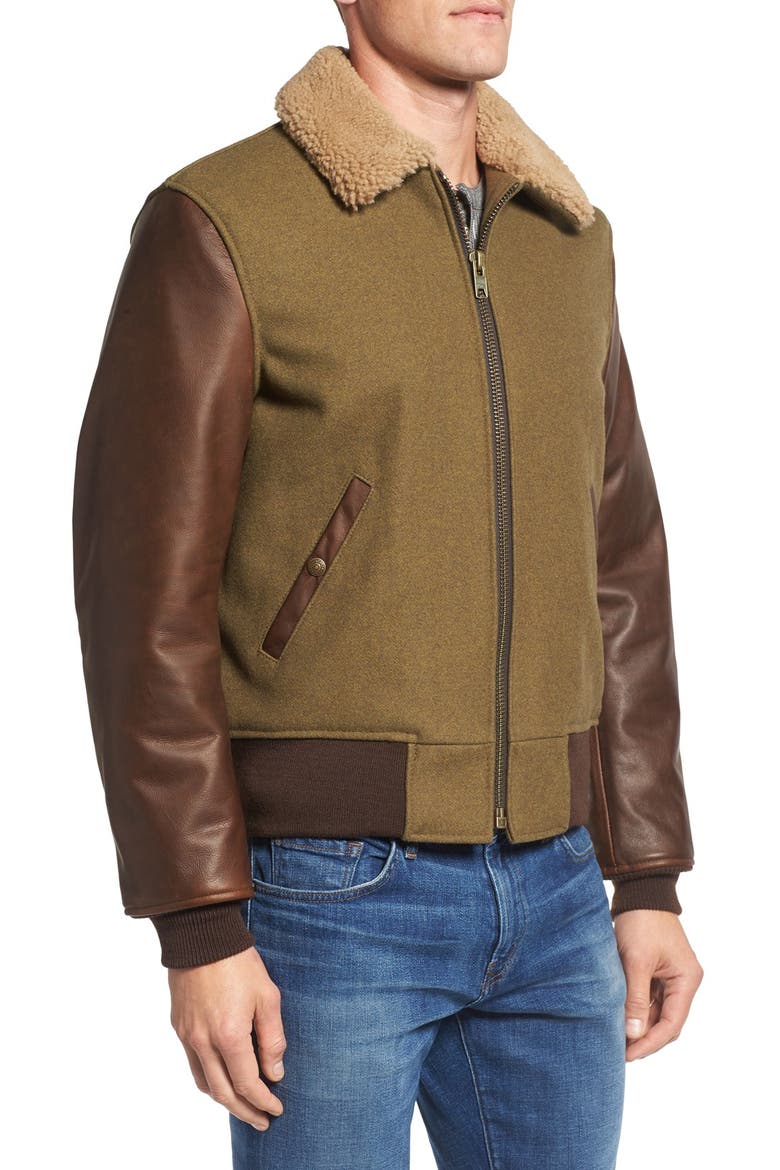 Mixed Media B-15 Flight Jacket with Genuine Shearling Collar, Alternate, color, OLIVE