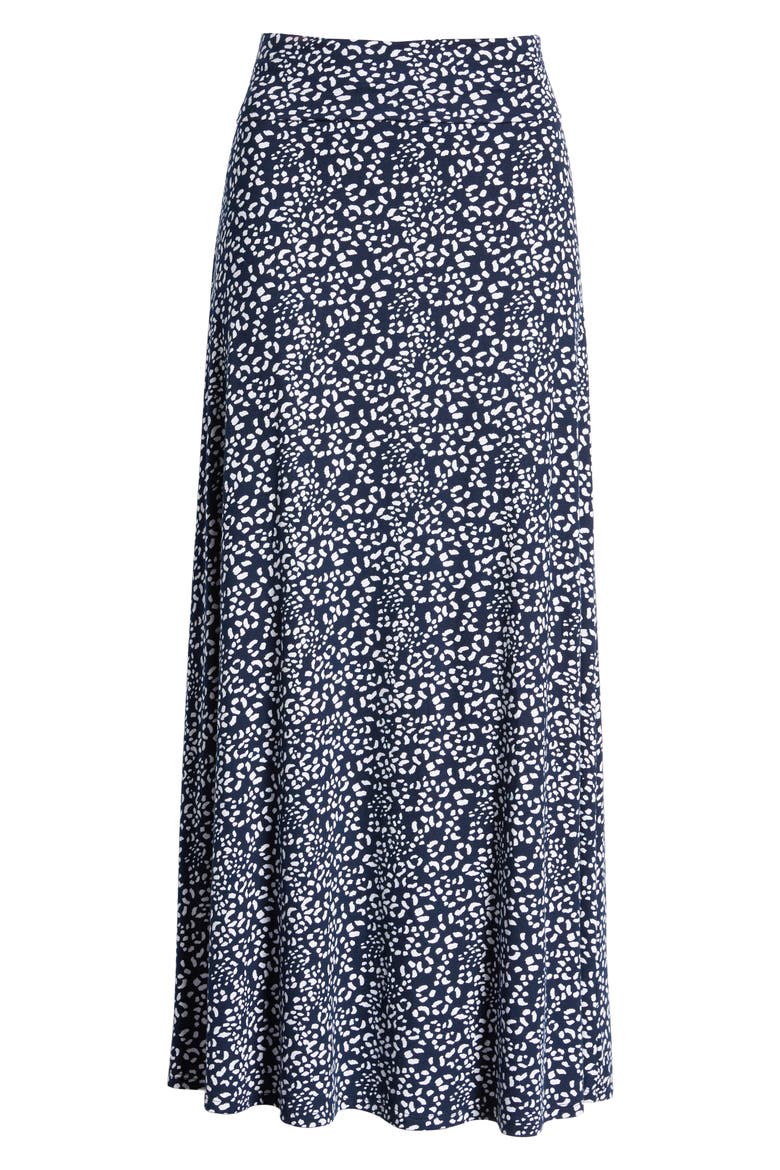 Roll Top Print Maxi Skirt, Alternate, color, NAVY/ IVORY