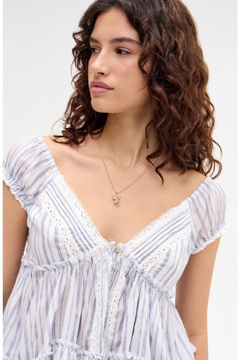Lace Trim Babydoll Top, Alternate, color, BLUE STRIPE