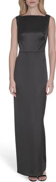 Vince Camuto Cowl Back Square Neck Satin Column Gown