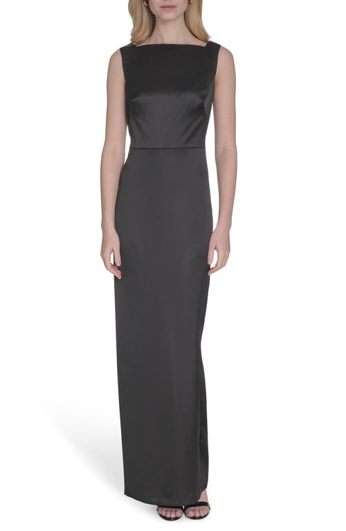 Vince Camuto Cowl Back Square Neck Satin Column Gown In Black