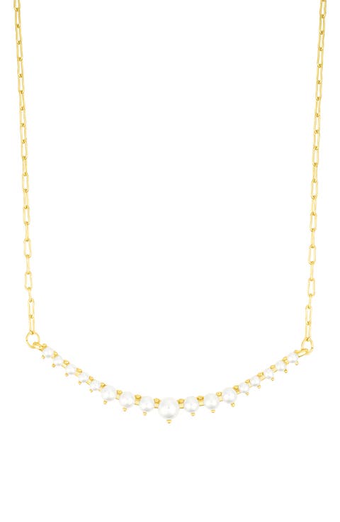 Faux Pearl Curved Bar Pendant Necklace