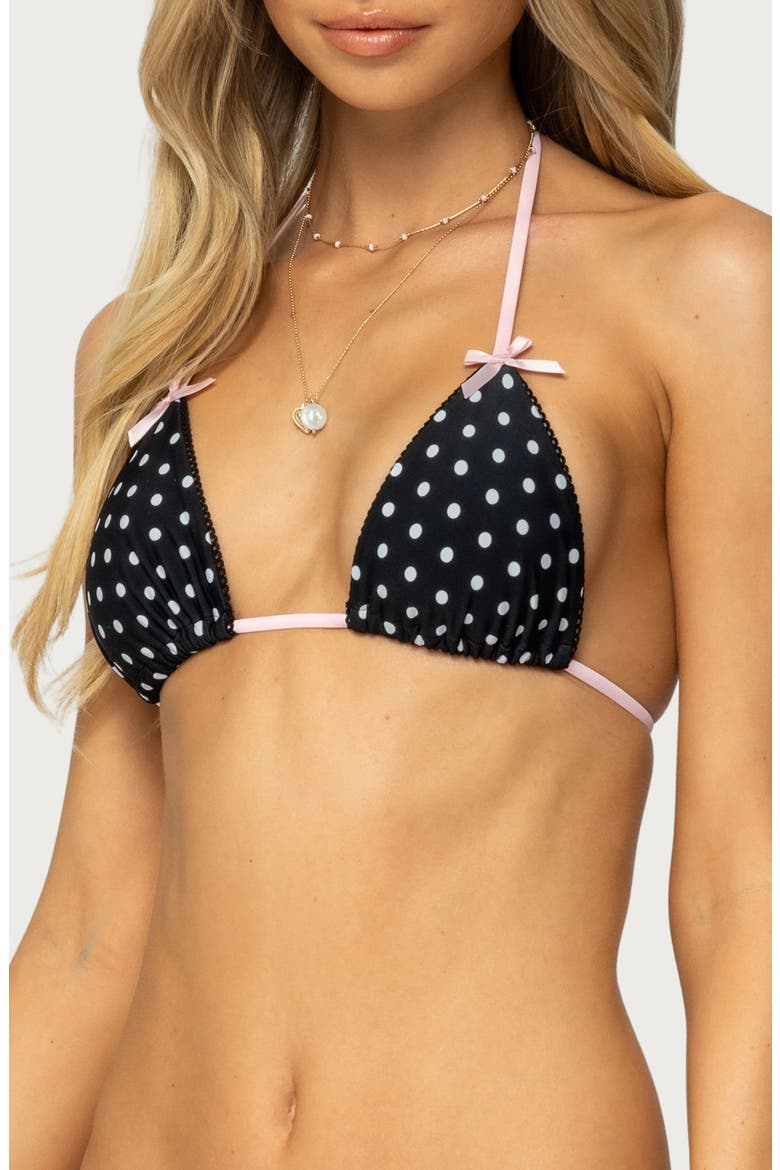 Leigh Polka Dot Triangle Bikini Top, Alternate, color, BLACK-AND-WHITE