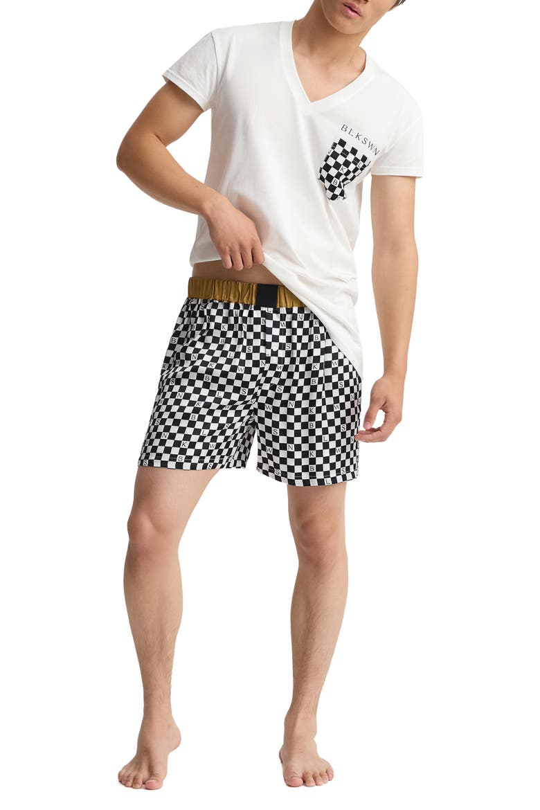 Checkerboard Unisex Short Pajamas Set, Alternate, color, Black & White