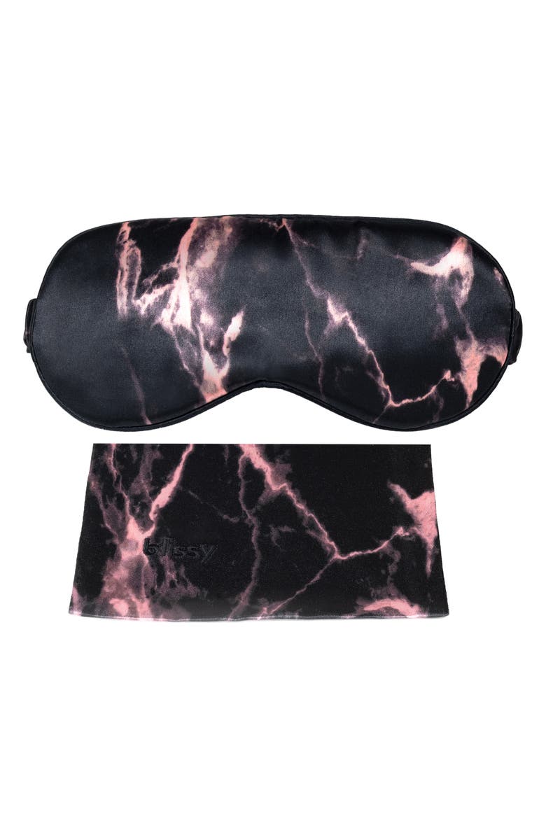 BLISSY Silk Sleep Mask, Main, color, Rose Black Marble