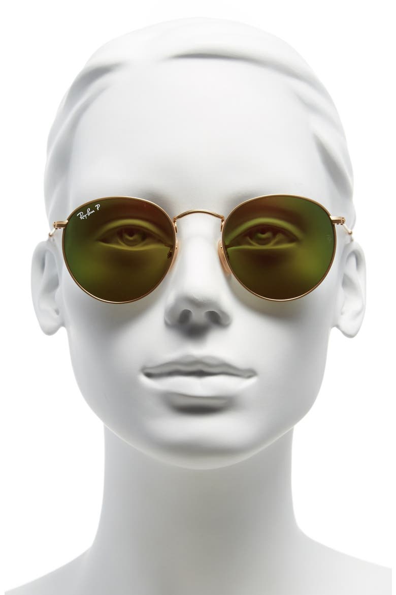 50mm Round Polarized Sunglasses, Alternate, color, GOLD/ ORANGE MIRROR