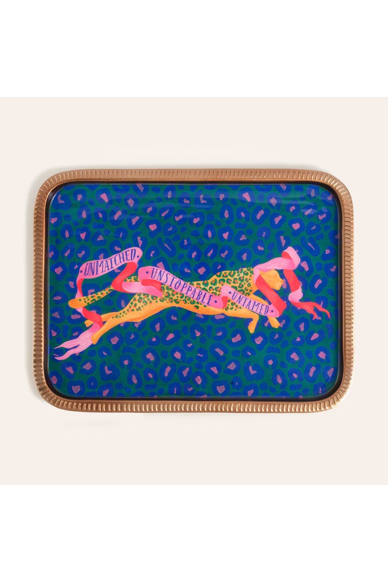 Nanpur Patterned Metal Tray 13X9 In, Main, color, Blue
