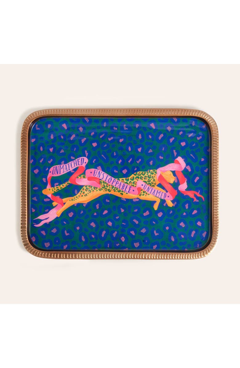 Zsa Zsa Zsu Nanpur Patterned Metal Tray 13X9 In, Main, color, Blue