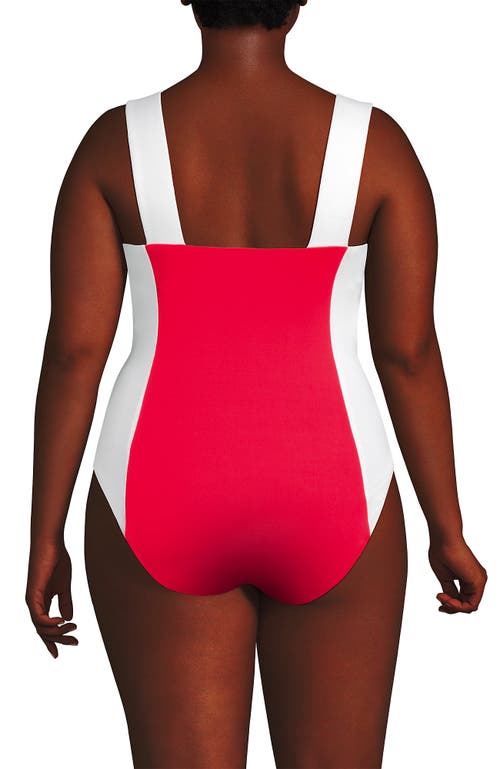 Lands' End Plus Size  Square Neck High Leg One Piece Swimsuit In Coral Rose/white