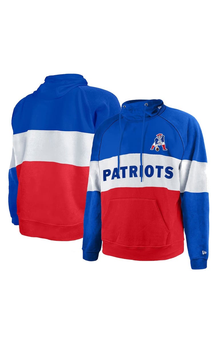 New Era Men's New Era Red New England Patriots Big & Tall Throwback Colorblock Raglan Pullover Hoodie, Main, color, Red