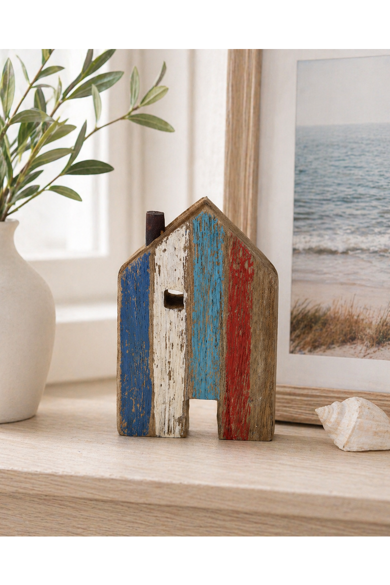 Wooden Seaside Village Cottage Decorative Figurine 6.5", Alternate, color, Red