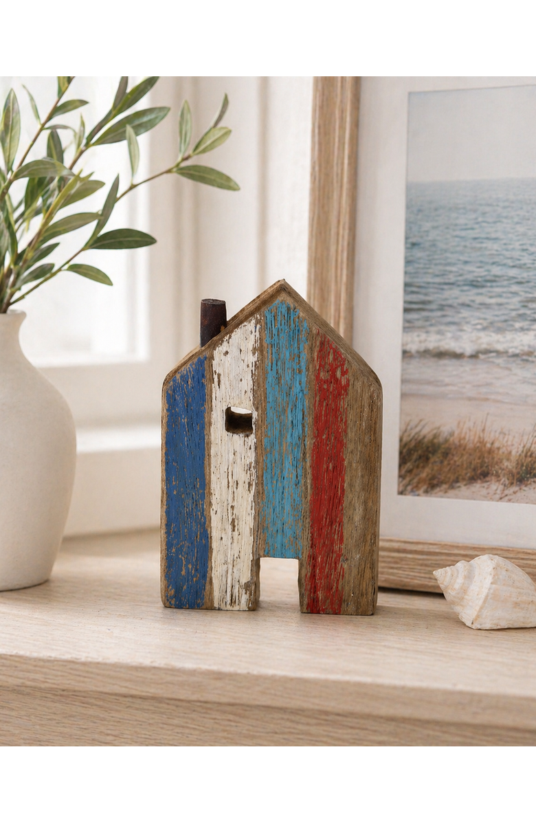 Beachcombers Wooden Seaside Village Cottage Decorative Figurine 6.5", Alternate, color, Red