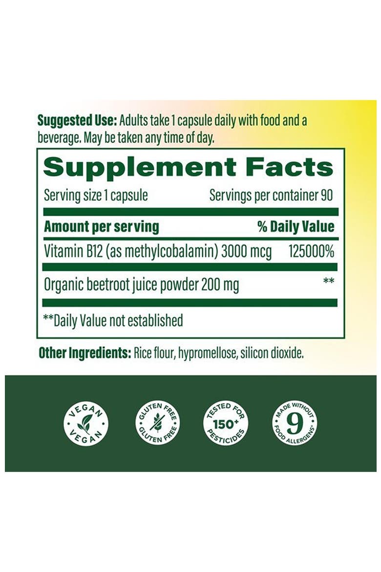 Extra Strength Methyl B12 Vitamins, Bioavailable Vitamin B12 3000mcg Per Serving, Vegan, 90 Capsules, Alternate, color, None