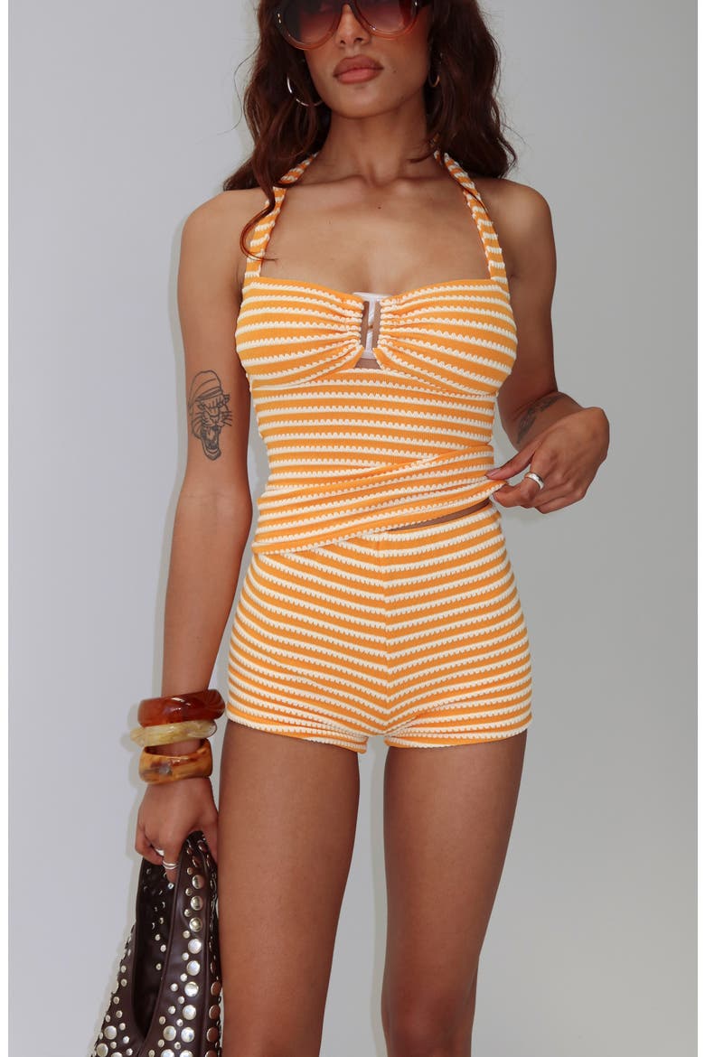 Edamame Knit Micro Shorts, Alternate, color, ORANGE STRIPE