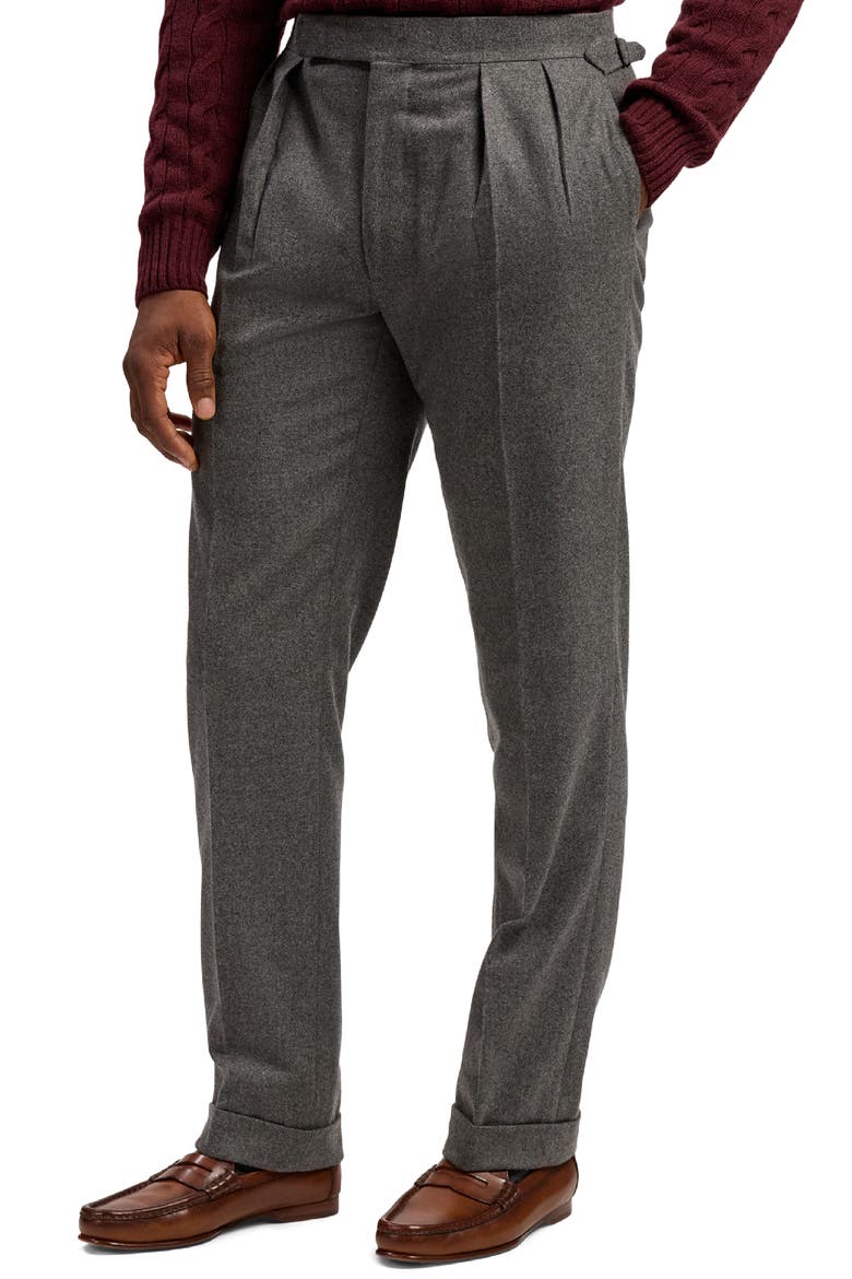 Gregory Pleated Wool Flannel Trousers, Alternate, color, MEDIUM GREY