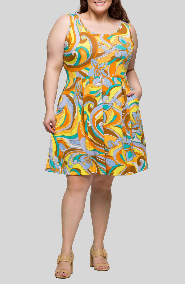 24seven Comfort Apparel Mod Floral Sleeveless Fit & Flare Dress, Main, color, 